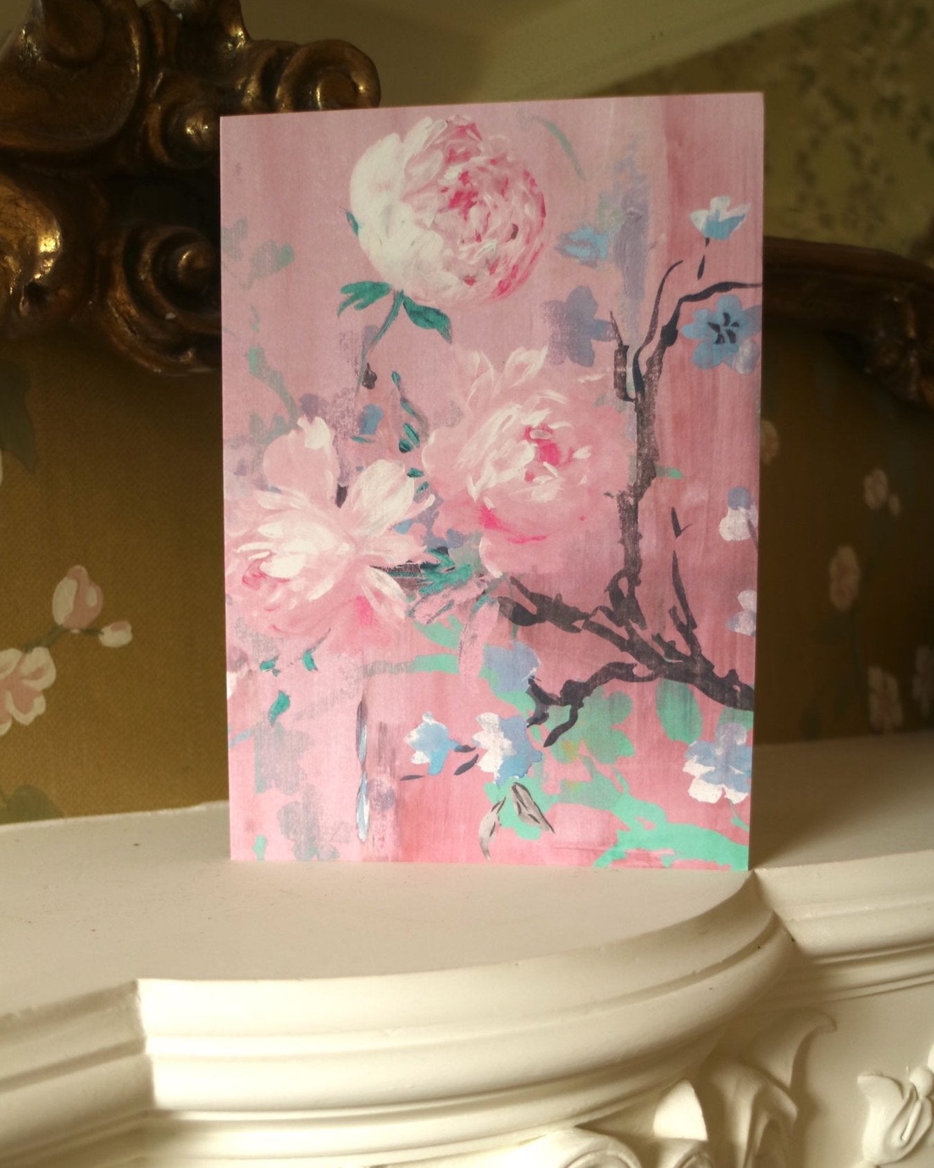 Greetings Card - Perfumes of the Night Floral Rococo Pink